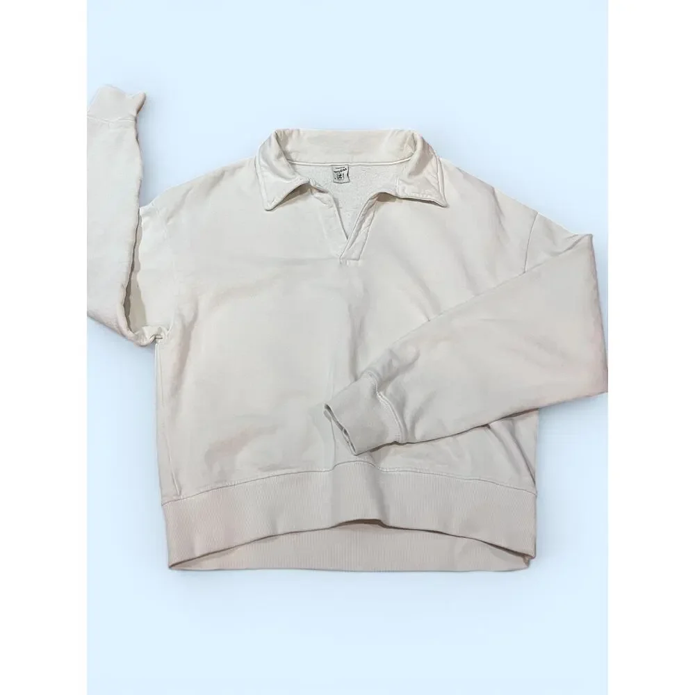 Sporty & Rich Polo Collar Sweatshirt Size S | Cream Made in USA - Picture 3 of 4